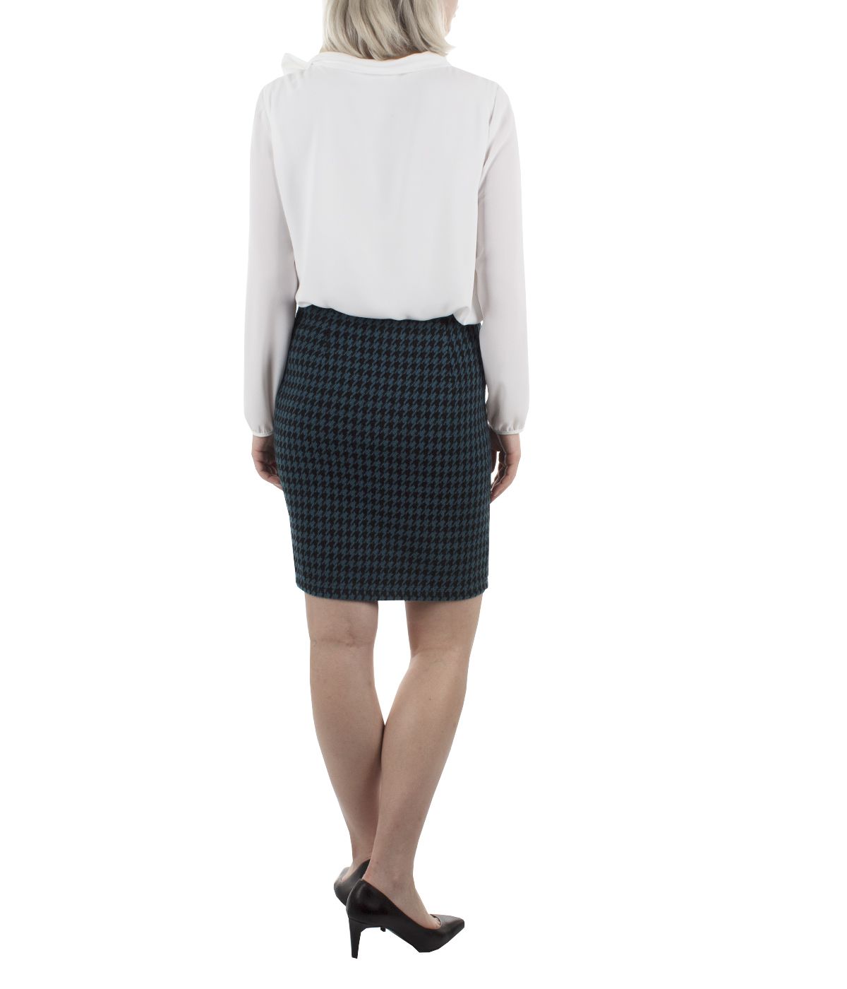 Straight skirt, houndstooth print, with acrylic and wool  3